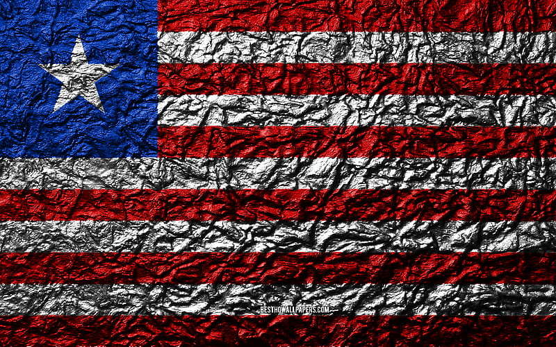 Flag of Liberia stone texture, waves texture, Liberia flag, national symbol, Liberia, Africa, stone background, HD wallpaper