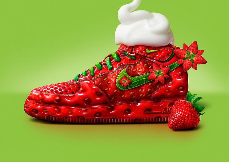 Strawberry Shoe, fruit, red, shoe, strawberry, HD wallpaper