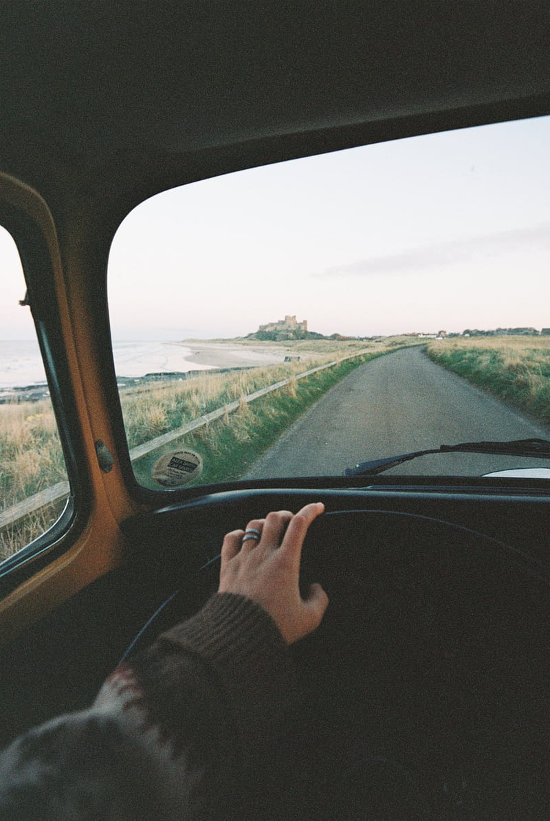 road, driving, inside a car, steering wheel, portrait display, HD phone wallpaper