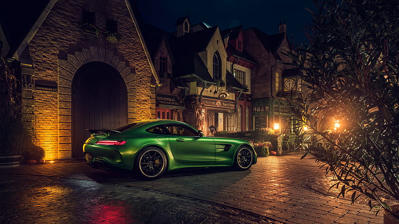 Green Mercedes AMG GT R Rear , mercedes-amg-gtr, mercedes, carros, 2018-cars, HD wallpaper