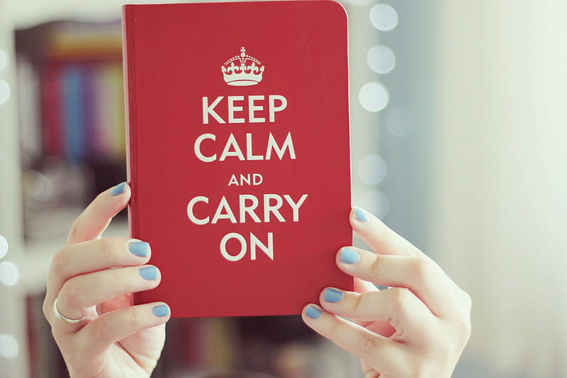 * Keep Calm and Carry On *, red, inscription, background, fingers, moods, wall-paper, girl, varnish, hand, crown, ring, HD wallpaper