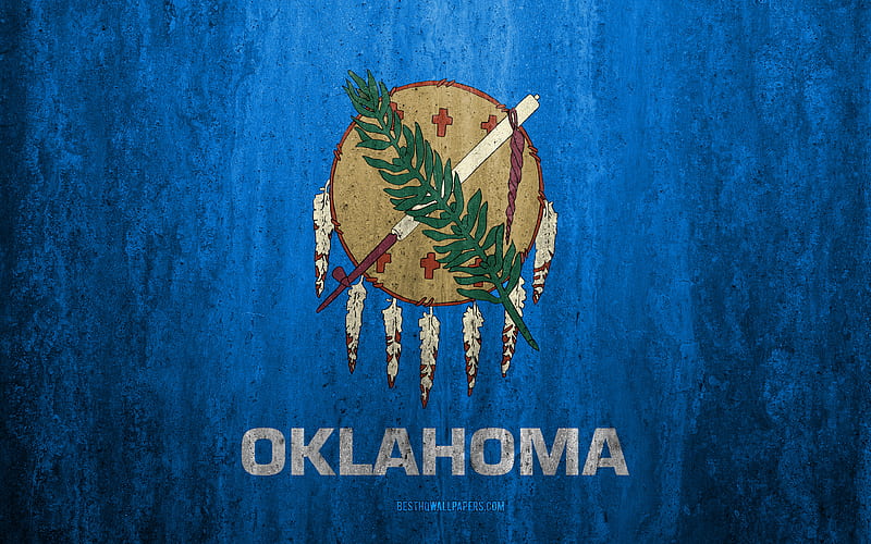 Flag of Oklahoma stone background, American state, grunge flag, Oklahoma flag, USA, grunge art, Oklahoma, flags of US states, HD wallpaper