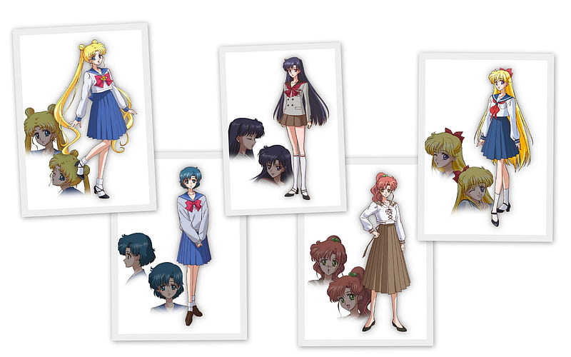 Sailor Moon girls, sailor moon crystal, makoto kino, ami mizuno, aino minako, seifuku, hino rei, usagi tsukino, HD wallpaper