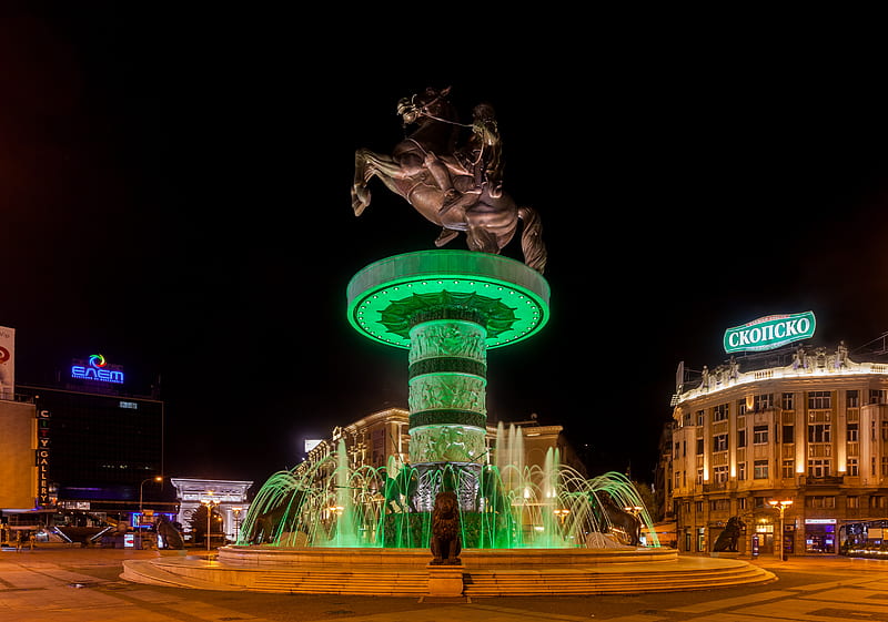 Warrior on Horseback, Skopje, Macedonia, Macedonia, Skopje, Warrior on Hoseback, Bronze statue, HD wallpaper