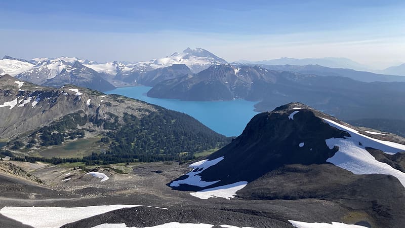 Garibaldi Lake and Mt. Garibaldi from the Black Tusk, mountains, canada, snow, british columbia, clouds, sky, HD wallpaper