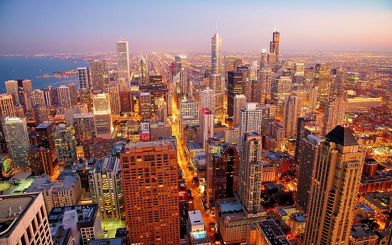Cities, Architecture, City, Skyscraper, Building, Dusk, Cityscape, Chicago, Skyline, HD wallpaper