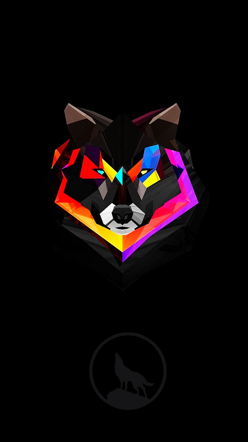 wolf wolf, abstract, animals, art, black, colorful, look, rainbow, HD phone wallpaper
