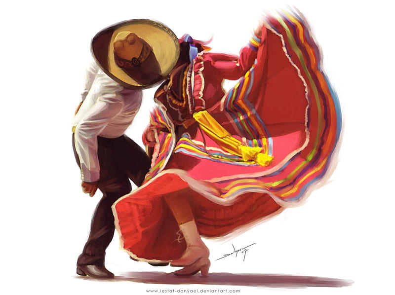 Viva Mexico!, red, costumes, colorful, yellow, bonito, woman, women, people, tradition, couple, blue, music, black, man, happy, men, dance, white, HD wallpaper