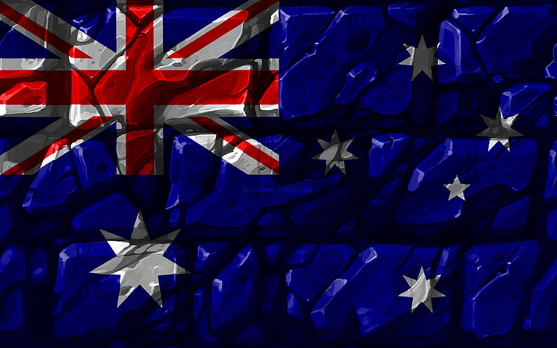 Australian flag, brickwall Oceanian countries, national symbols, Flag of Australia, creative, Australia, Oceania, Australia 3D flag, HD wallpaper