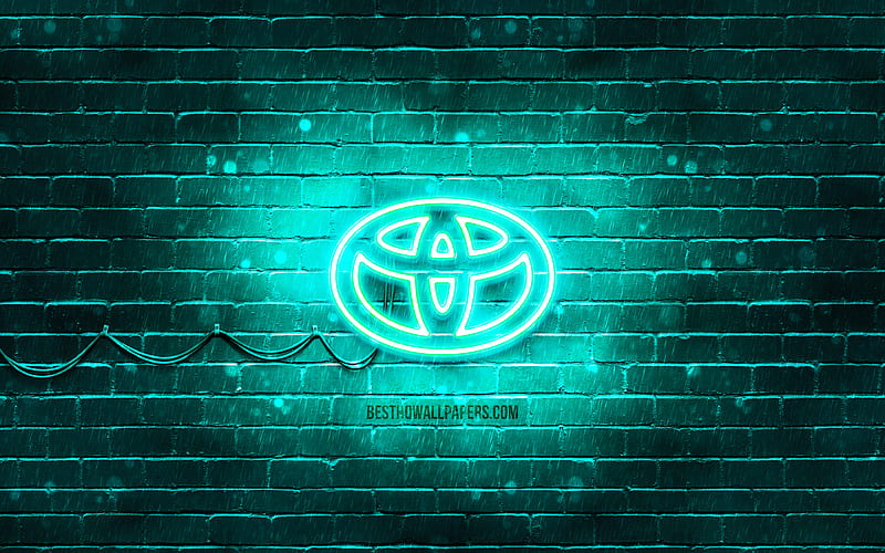 Toyota turquoise logo turquoise brickwall, Toyota logo, cars brands, Toyota neon logo, Toyota, HD wallpaper