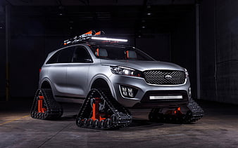 Kia Sorento, 2018, SUV on caterpillars, tuning, exterior, gray Sorento, Korean cars, Kia, HD wallpaper