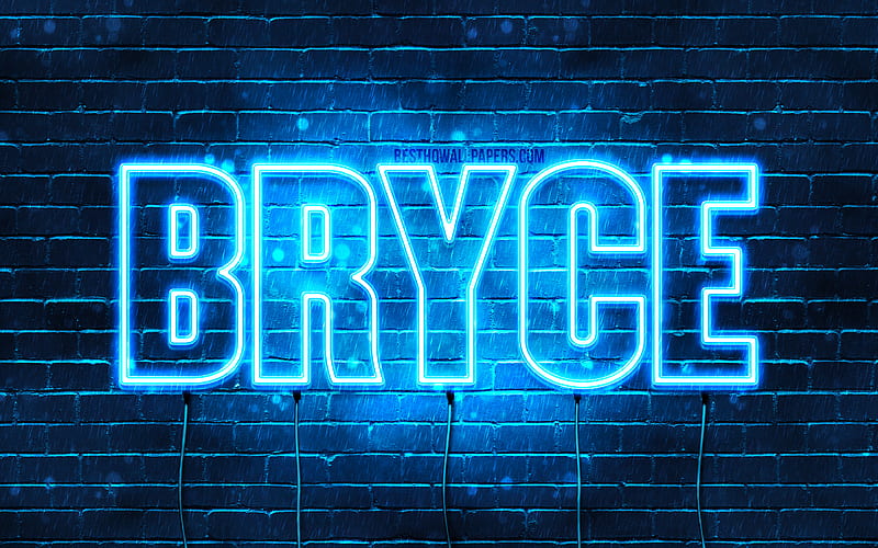 Bryce with names, horizontal text, Bryce name, blue neon lights, with Bryce name, HD wallpaper