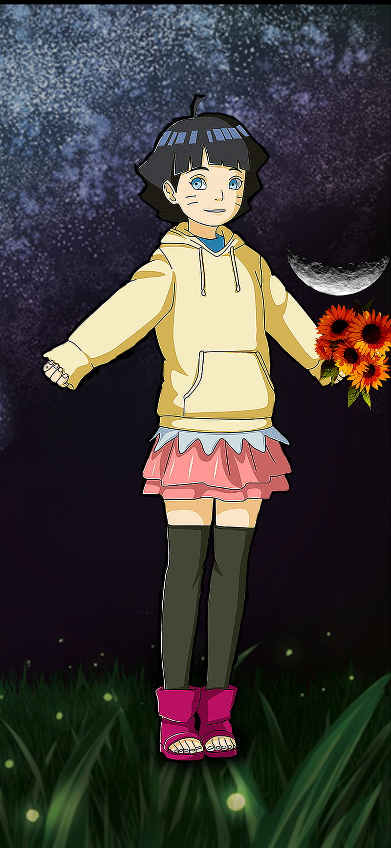 Himawari - Naruto, amoeled, anime, boruto, cute, flower, girl, uzumaki, HD phone wallpaper