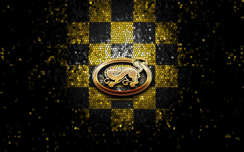 Oulun Karpat, glitter logo, Liiga, yellow black checkered background, hockey, finnish hockey team, Oulun Karpat logo, mosaic art, finnish hockey league, HD wallpaper