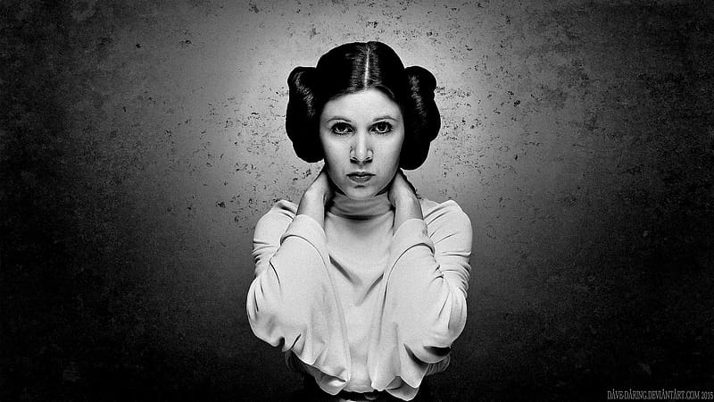 Carrie Fisher Princess Leia Paint, celebrities, paint, actrice, people, carrie fisher, black and white, princess leia, HD wallpaper