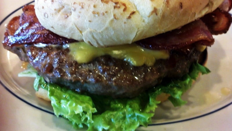 Bacon Cheeseburg, bacon burger, cheeseburg, cheeseburger, burger, bob evans, HD wallpaper