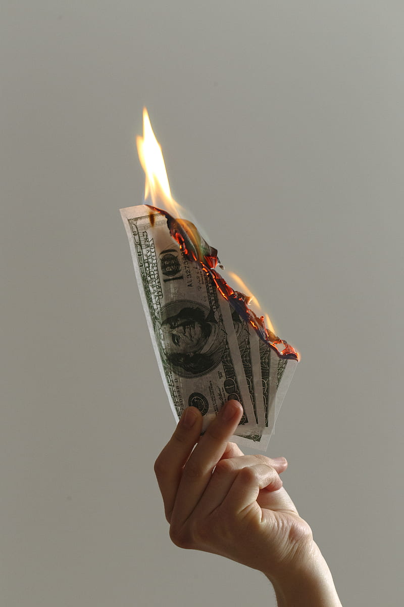 person holding lighted dollar bills, HD phone wallpaper