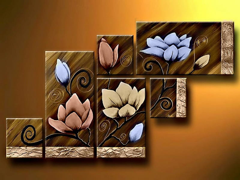A LOTUS HERE & OVER THERE, WOOD, WALL, HANGER, LOTUS, STILL LIFE, DECORATIONS, FLOWERS, GOLDEN, HD wallpaper