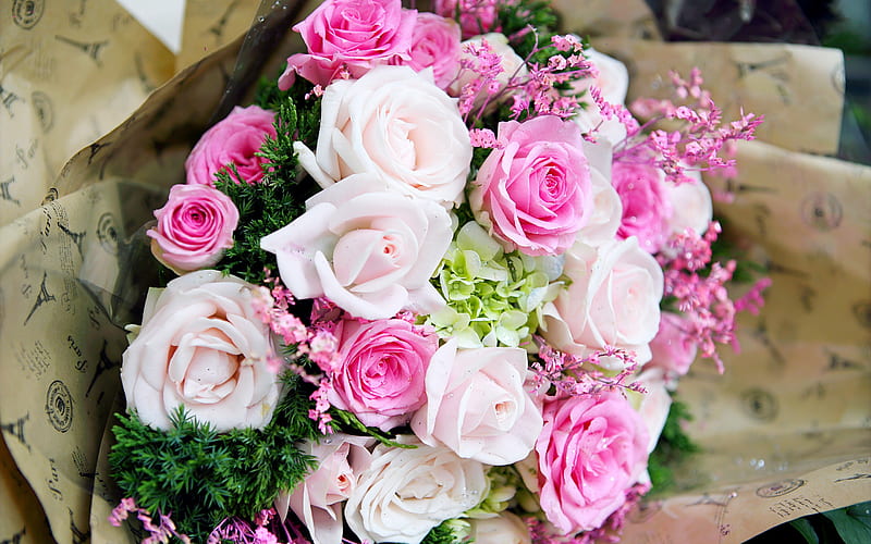 Ramo de rosas, ramo de rosas de boda, rosas rosadas, rosas blancas, ramo de  novia, Fondo de pantalla HD | Peakpx