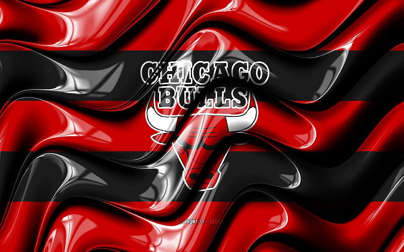 Download wallpapers Chicago Bulls flag, NBA, red black metal
