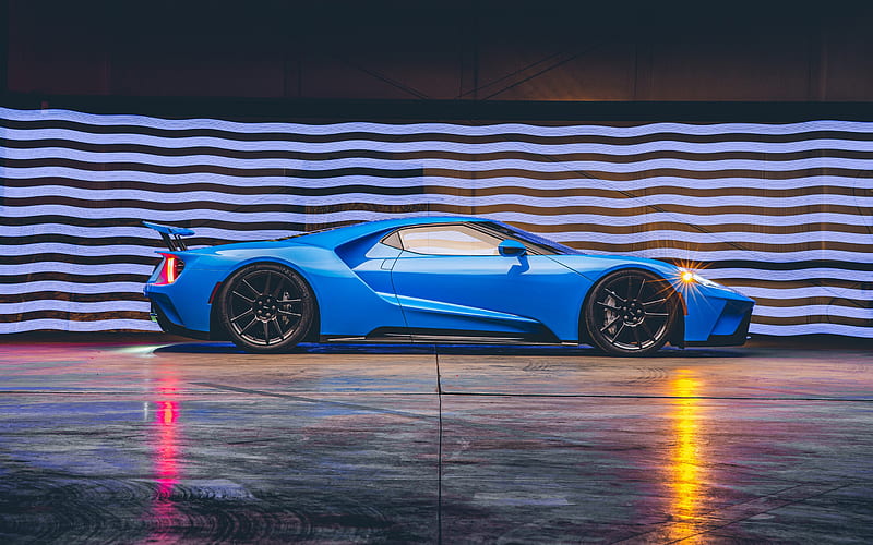 Ford GT, H040, side view, exterior, blue sports coupe, Ford GT Riviera Blue, racing car, tuning Ford GT, american sports cars, Ford, new blue Ford GT, HD wallpaper