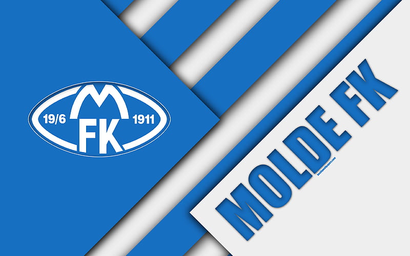 Molde FK logo, material design, Norwegian football club, emblem, blue white abstraction, Eliteserien, Lillestrom, Molde, football, geometric background, HD wallpaper