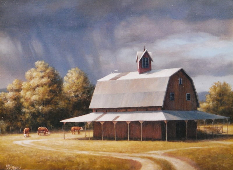 Barn Full, farm, unique, fields, country, trees, cows, barn, HD wallpaper Barn Full, farm, unique, fields, country, trees, cows, barn, HD wallpaper