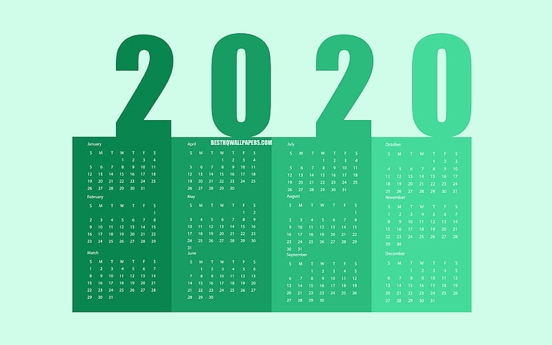 Creative 2020 Calendar, all months Green 2020 Paper Calendar, 2020 calendar, 2020 concepts, HD wallpaper