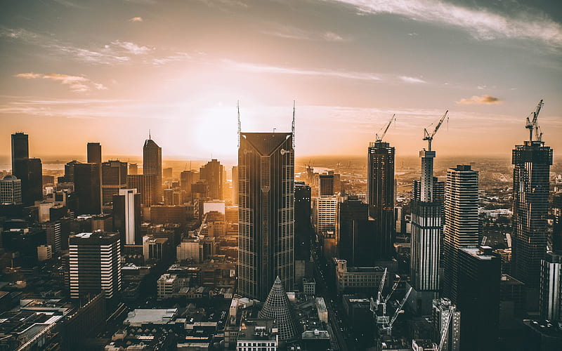 Melbourne, modern buildings, cityscapes, sunset, Australia, HD wallpaper