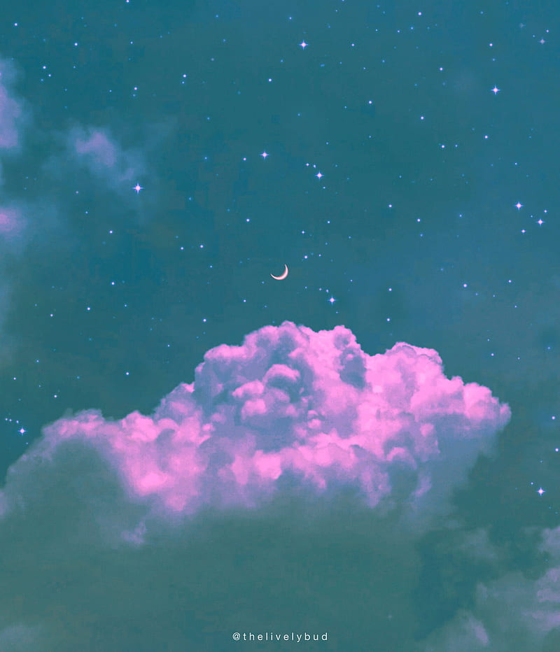 Aesthetic Skies 1, background, clouds, iphone, moon, pink, purple, sky, stars, HD phone wallpaper