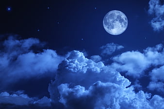 Moon Night Sky Clouds, moon, night, sky, clouds, HD wallpaper