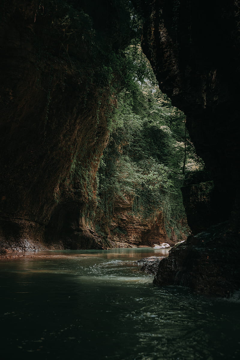 cave, water, dark, stones, HD phone wallpaper