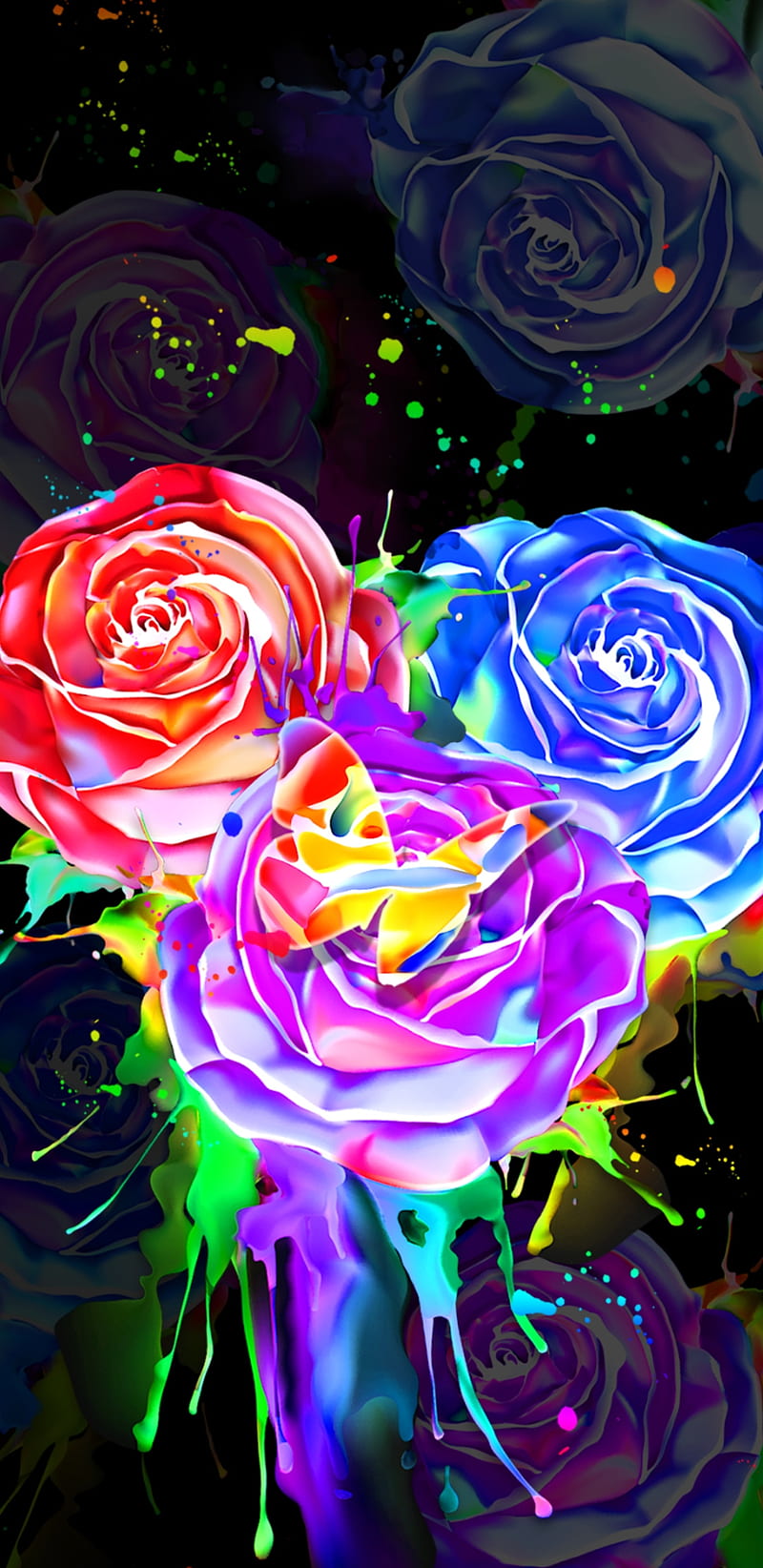 Rosas pintadas, brillante, mariposa, vistoso, colores, flores, neón, pintar,  Fondo de pantalla de teléfono HD | Peakpx