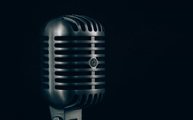 old microphone retro, black background, microphone, HD wallpaper