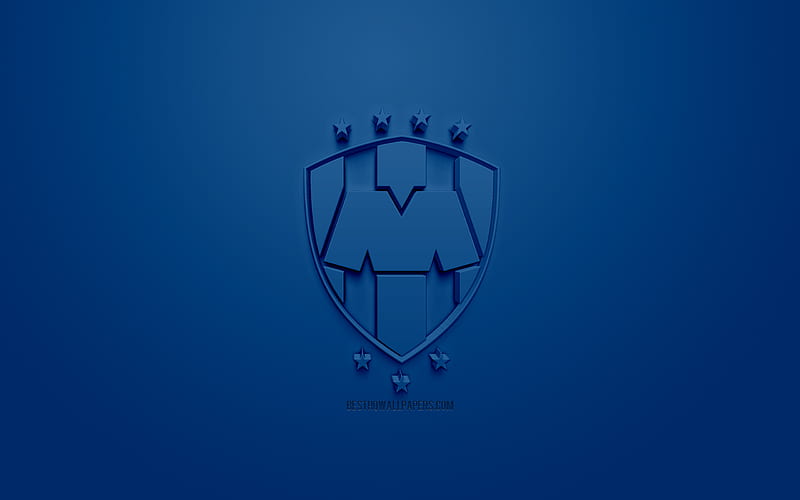  Cf monterrey, logo creativo en 3d, azul, emblema 3d, club de fútbol mexicano, Fondo de pantalla HD