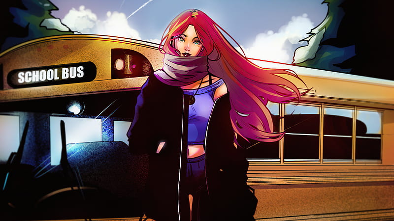 Teen Titans, Starfire, DC Comics, School Bus, Starfire (DC Comics), HD wallpaper