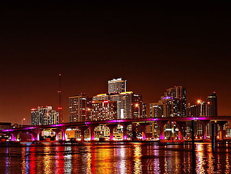 Miami night lights panorama vice city wallpaper, 2880x1800, 182274