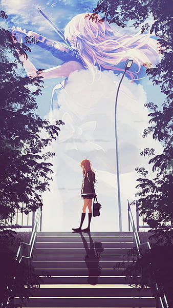 Wallpaper cat, girl, spring, garden, Sakura, Shigatsu wa Kimi no Uso, Your  April lie for mobile and desktop, section сёдзё, resolution 1920x1440 -  download