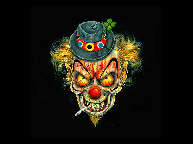 Lucky Clown, clown, clover, scary, evil, horror, HD wallpaper