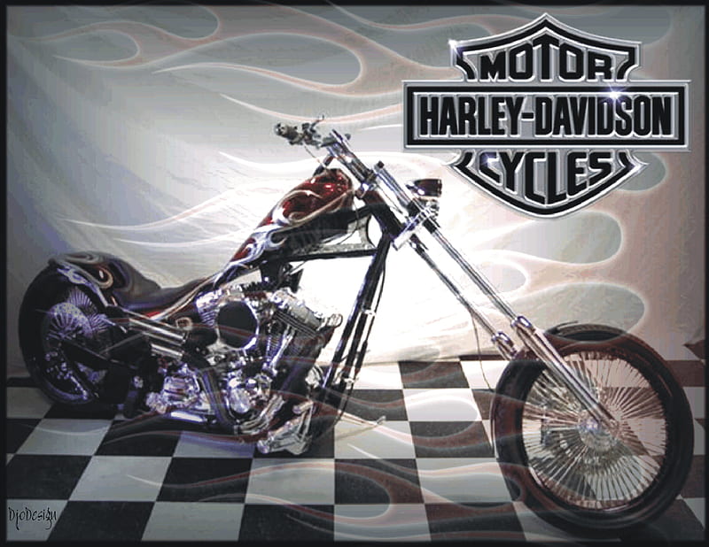 Harley-Davidson, logo, flamme, flam, damier, HD wallpaper