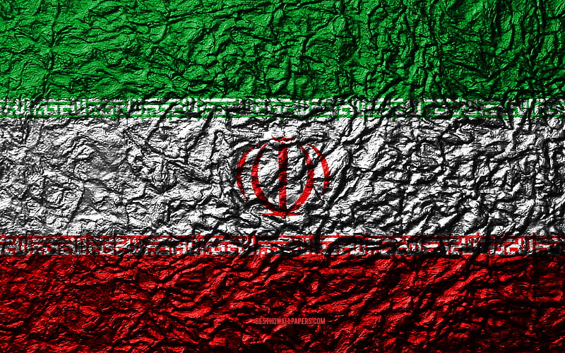 Flag of Iran stone texture, waves texture, Iranian flag, national symbol, Iran, Asia, stone background, HD wallpaper