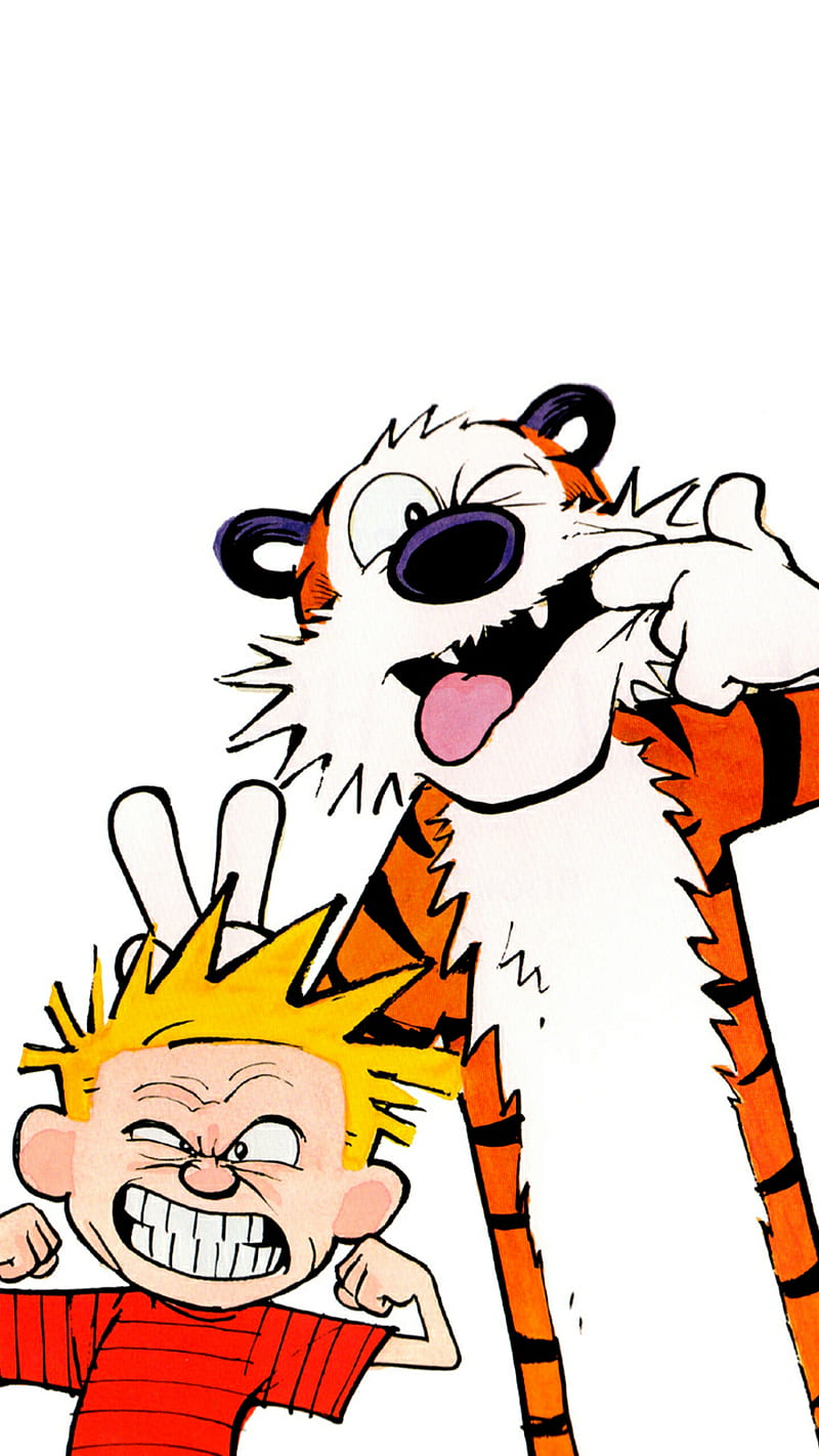 Calvin and Hobbes, comics, faces, friends, goofy, silly, watterson, HD phone wallpaper