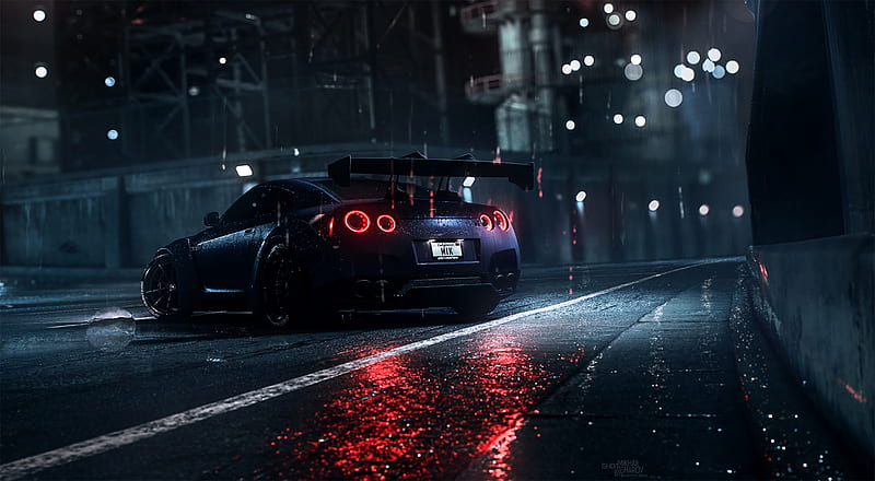 On the rain with the power, carros, race, speed, video games, power, sony,  ps, HD wallpaper