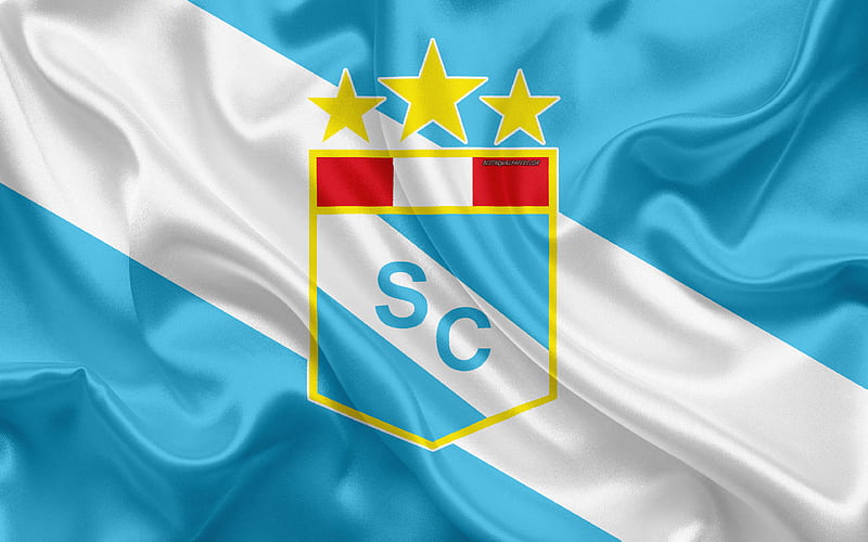 Sporting Cristal FC logo, silk texture, Peruvian football club, blue white flag, Peruvian Primera Division, Lima, Peru, football, HD wallpaper