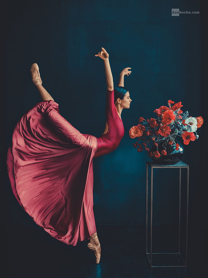 ballerina, ballet slippers, flowers, plants, women, dancer, legs up, Dan Hecho, portrait display, tiptoe, HD phone wallpaper