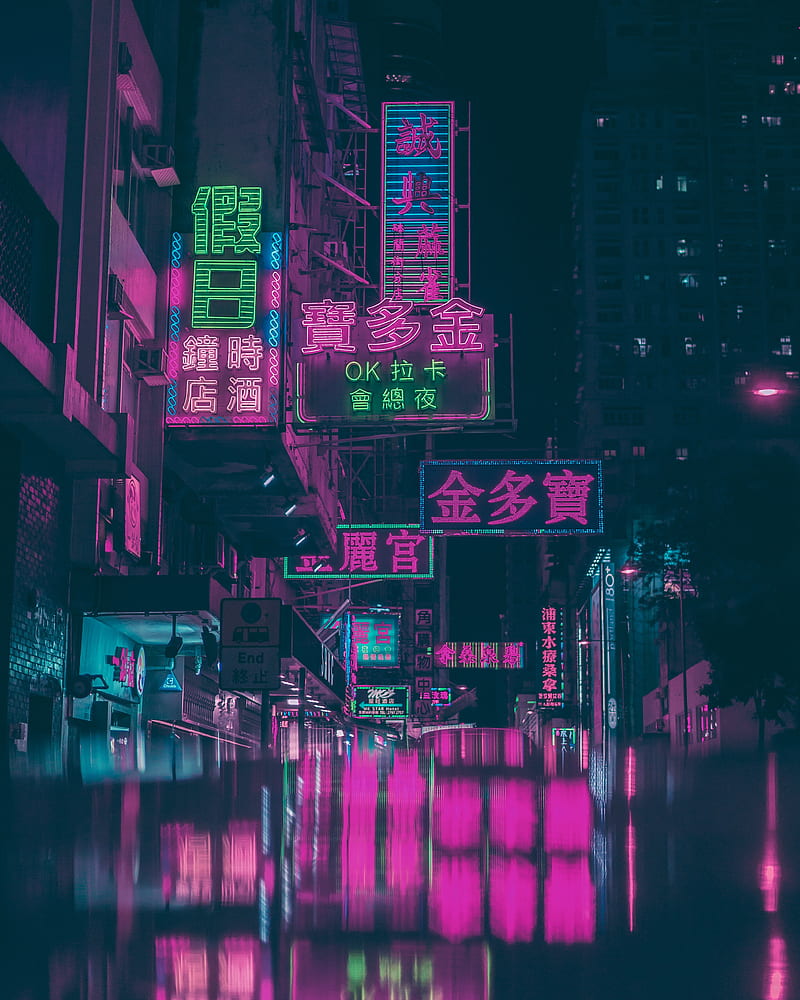 hong kong, urban, night, shop signs, neon lights, buildings, City, HD phone wallpaper