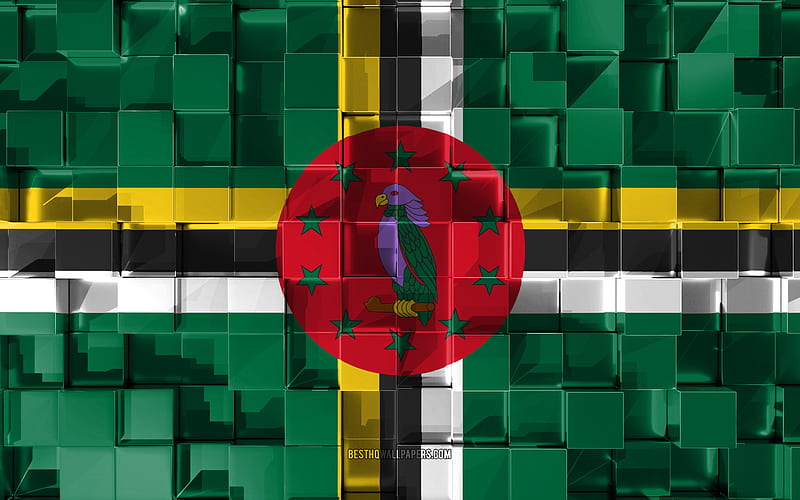 Flag of Dominica, 3d flag, 3d cubes texture, Flags of North America countries, 3d art, Dominica, North America, 3d texture, Dominica flag, HD wallpaper