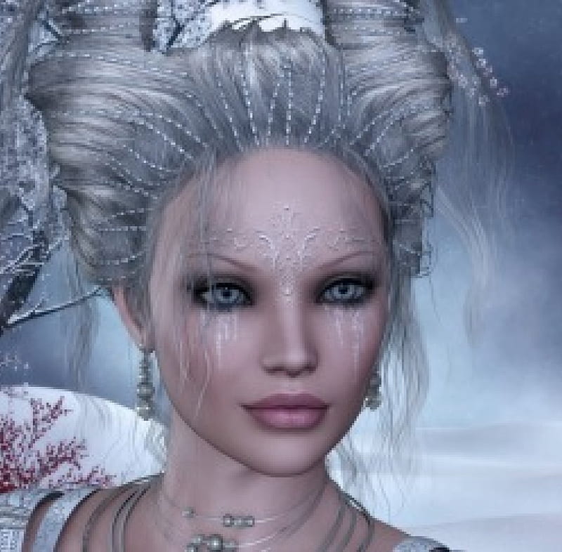 Winter Queen, tree, fantasy, snow, cg, jewlery, queen, winter, HD wallpaper