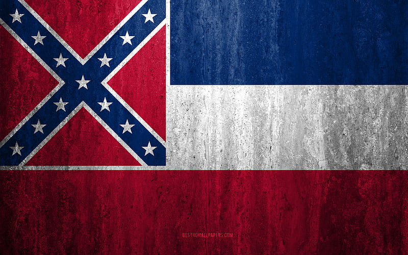 Flag of Mississippi stone background, American state, grunge flag, Mississippi flag, USA, grunge art, Mississippi, flags of US states, HD wallpaper