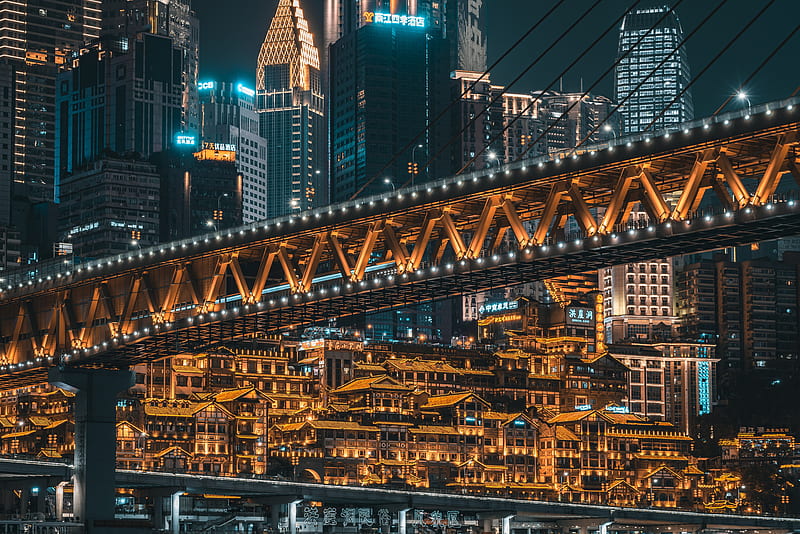 china, metropolis, bridge, skyscrapers, architecture, City, HD wallpaper